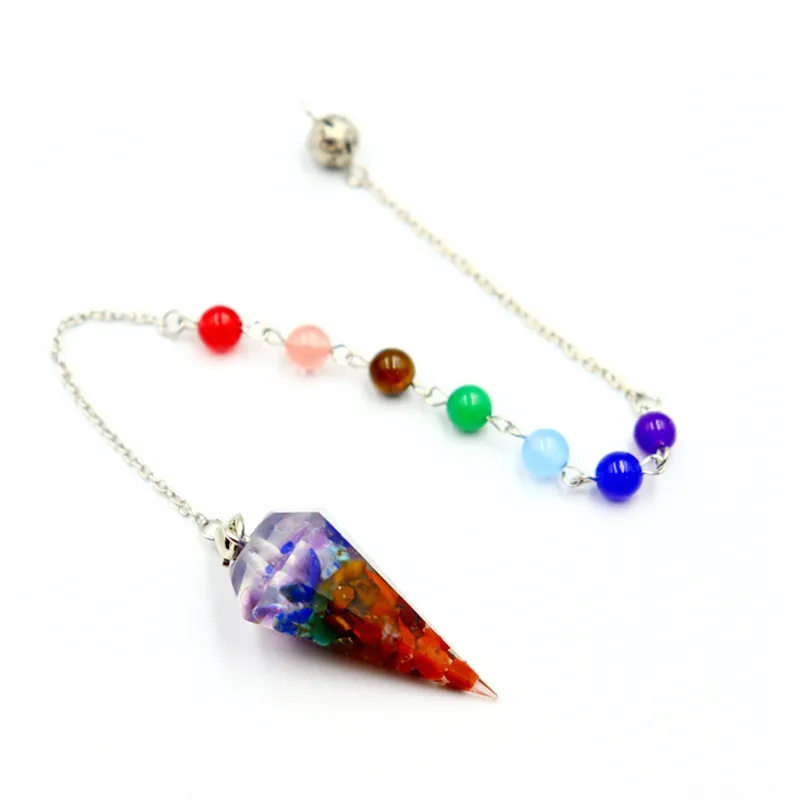 7 Chakra Healing Crystals Pendulum in silver chain