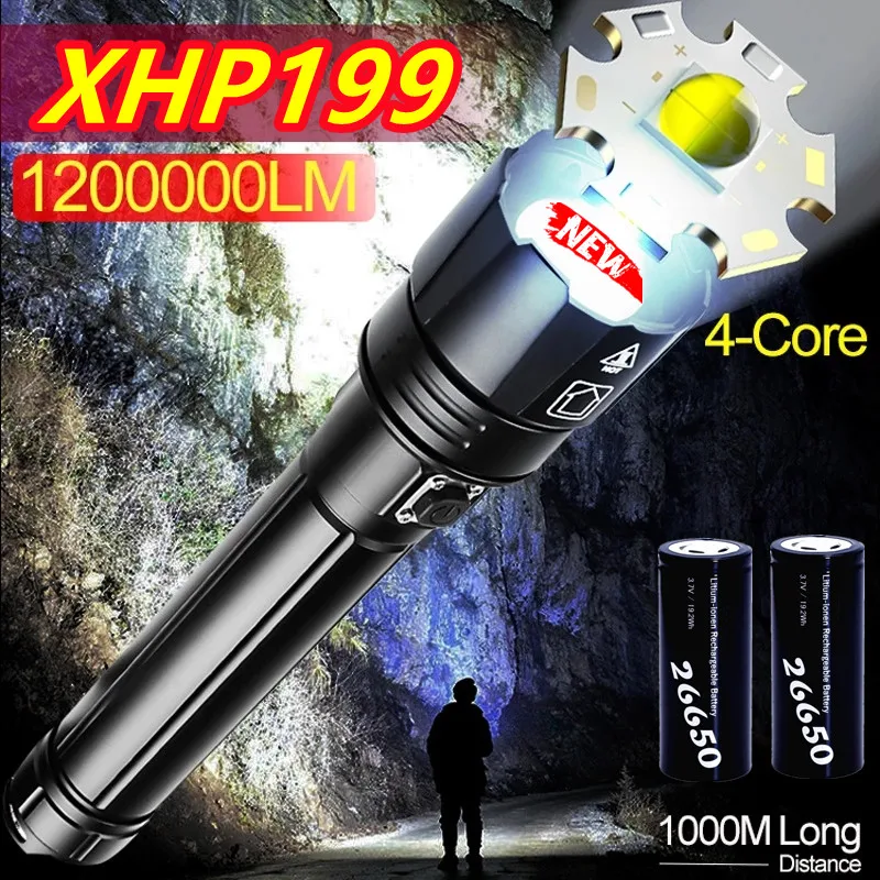 XHP199 Most Powerful Led Flashlight 3 Modes Zoom Torch Light XHP90 High Power Rechargeable Tactical Hunting Lantern |