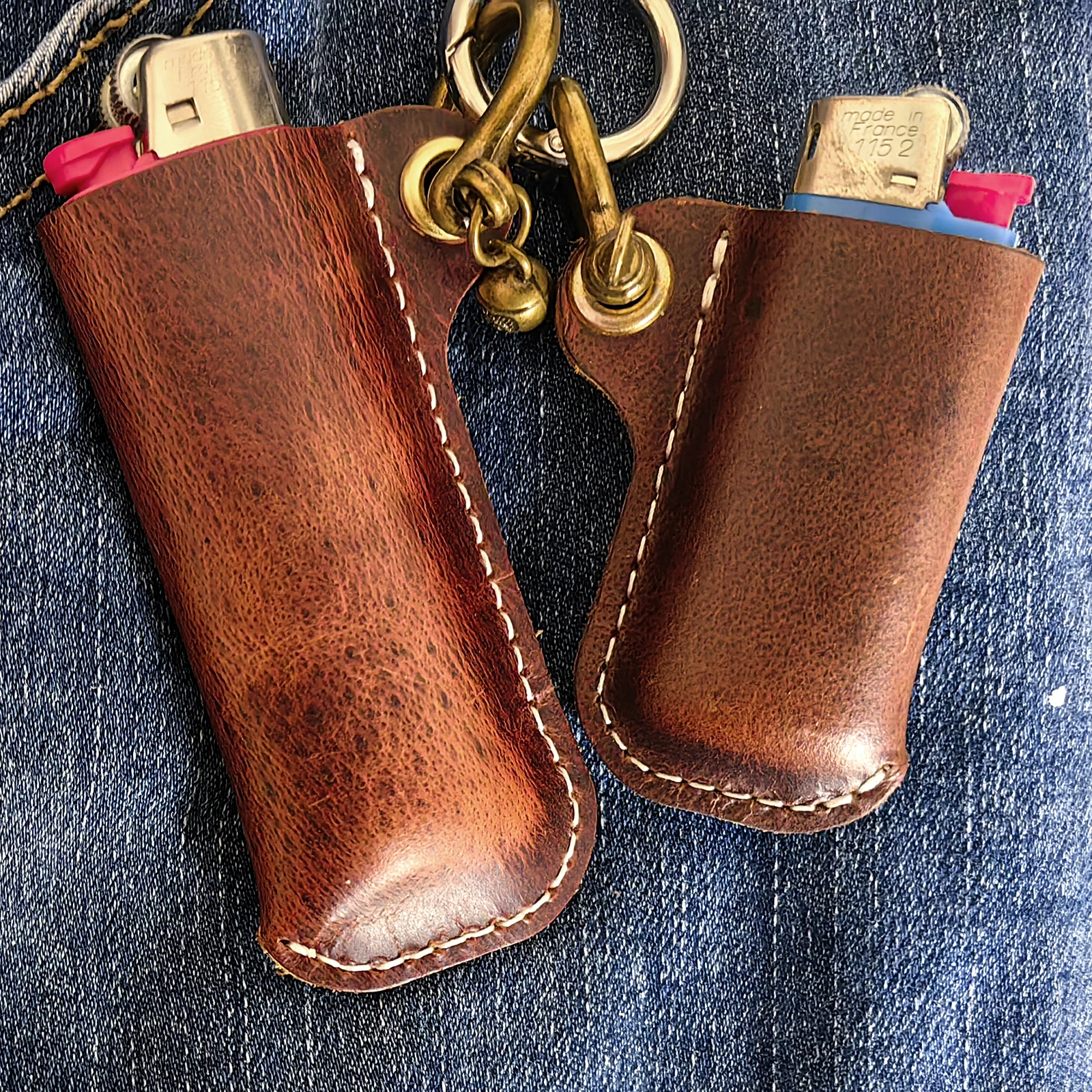 Premium Genuine Cowhide Leather Lighter Case with Metal Horseshoe Shackle