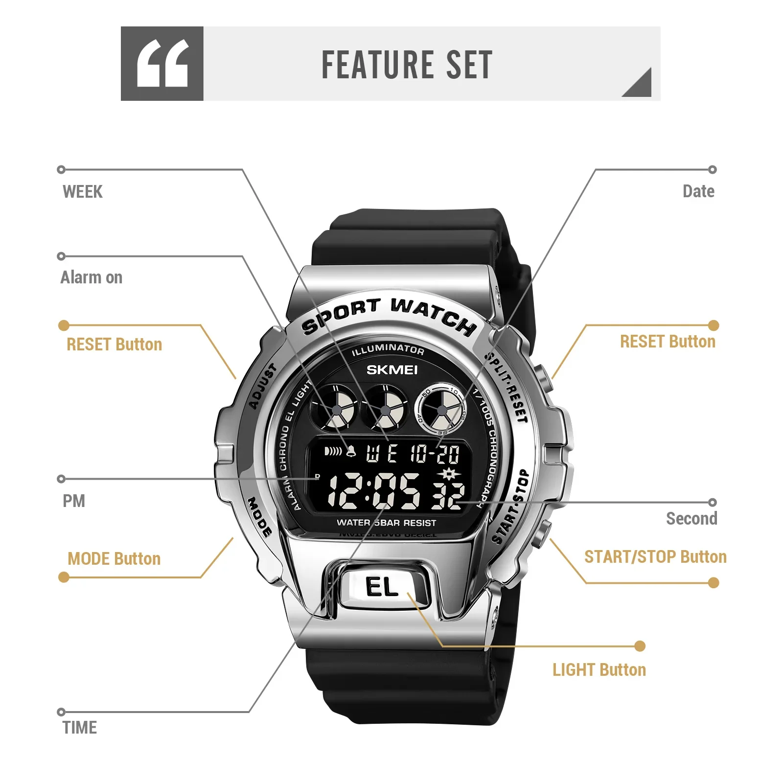 SKMEI 1905 Luxury Japan Digital movement Sport Watch Mens Waterproof Military Electronic Men Wristwatches Man Clock reloj hombre 5