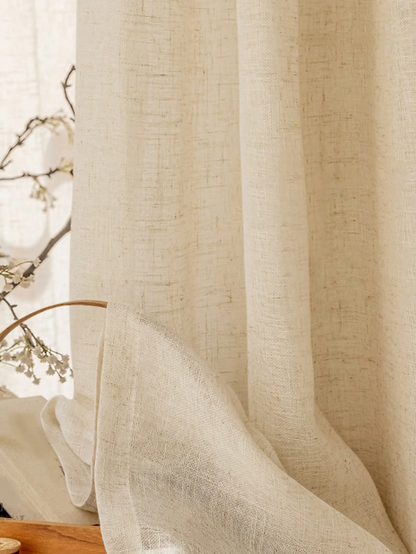 Japanese Modern Curtains - Beige Linen Window Screen | UV Resistant, Dust Proof Panels