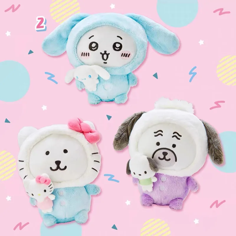 2024 Sanrio Chiikawa Hachiware Usagi Kuromi Hello Kitty My Melody Cinnamoroll Pillow Plush Toys Plushie Keychain Stuffed Doll kuromi strawberry bear doll toy cartoon hooded u shaped neck pillow office napping pillow travelling plane hooded u pillow toy