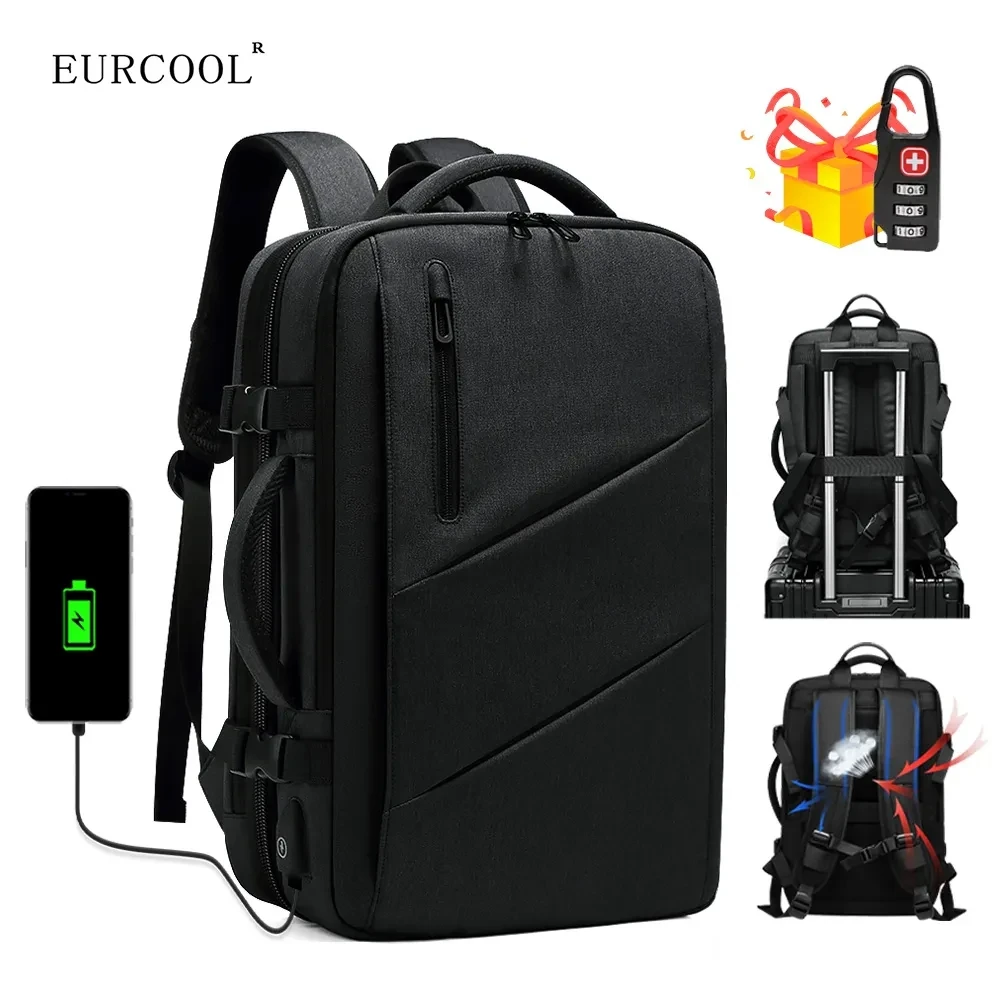 

Мужской непромокаемый рюкзак EURCOOL, черный вместительный дорожный деловой рюкзак для ноутбука 2023 и 15,6 дюймов, 17,3