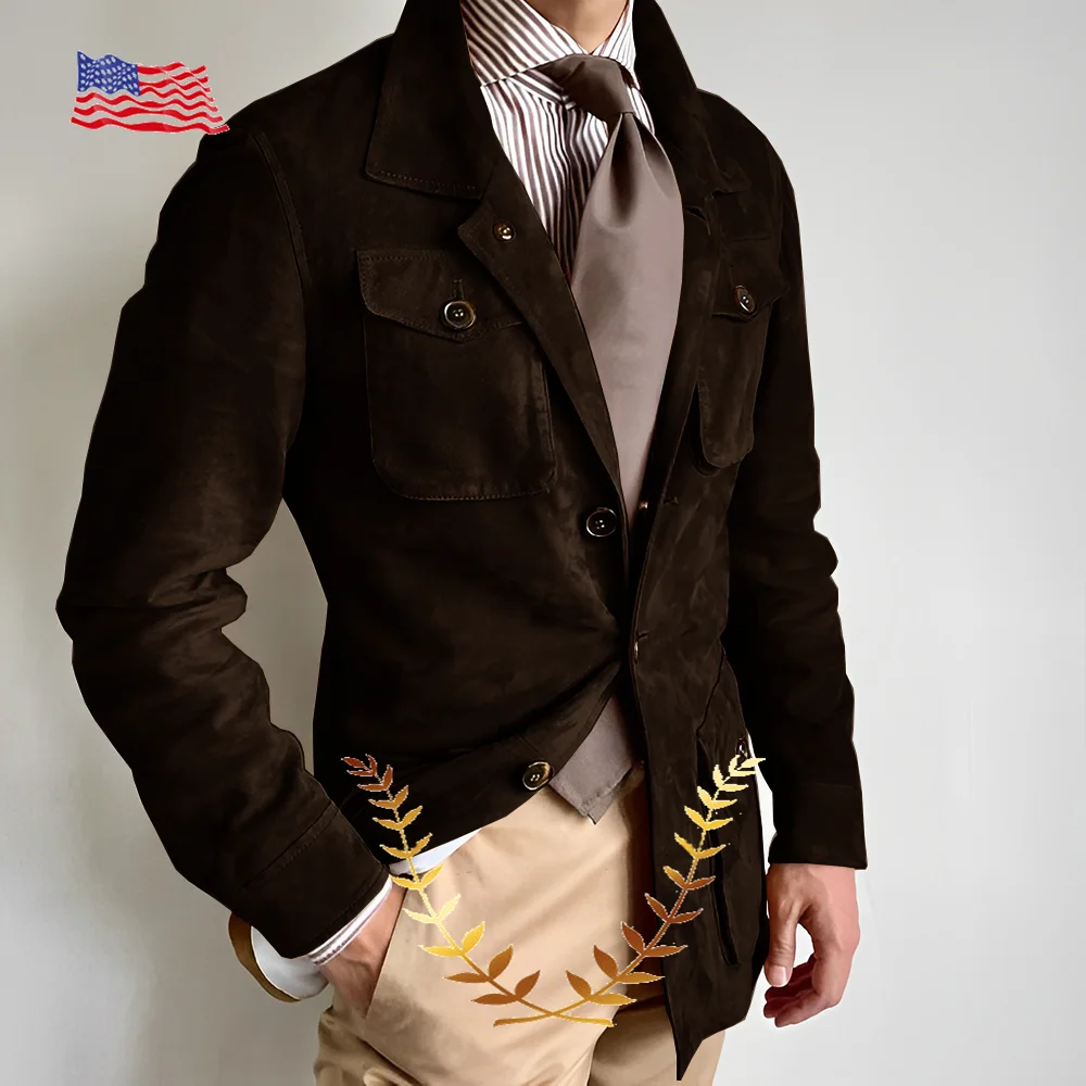 Suede Men's Blazer Casual Jacket Retro Design Warm Jacket for Autumn and Winter Formal Business Suit Male