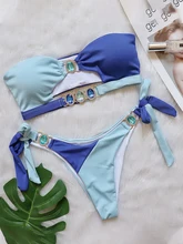  Para Praia Cameo Push Up Bikini Set Female Bandeau Swimsuit 2022 Luxury Rhinestone Bikini Women Swimwear Brazilian Bathing Suit 