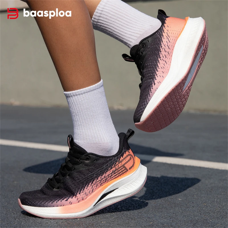 Baasploa New Running Shoes Women Lightweight Breathable Non-slip Sneakers Female Outdoor Carbon Plate Professional Sports Shoes