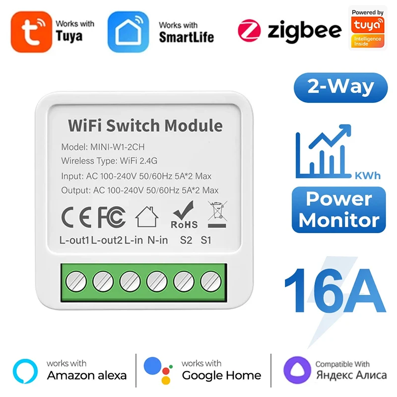16A Tuya Wifi /Zigbee 3.0 Mini Smart Diy Switch 2 Way Control Smart Life Relay Automation Breaker Funziona Con Alexa Google Home