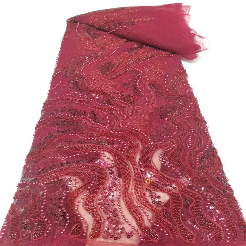 

Familiar Sequence African Lace Fabric 2022 Latest High Quality French Tulle Lace Embroidery With Beads For Party Dress XC33402