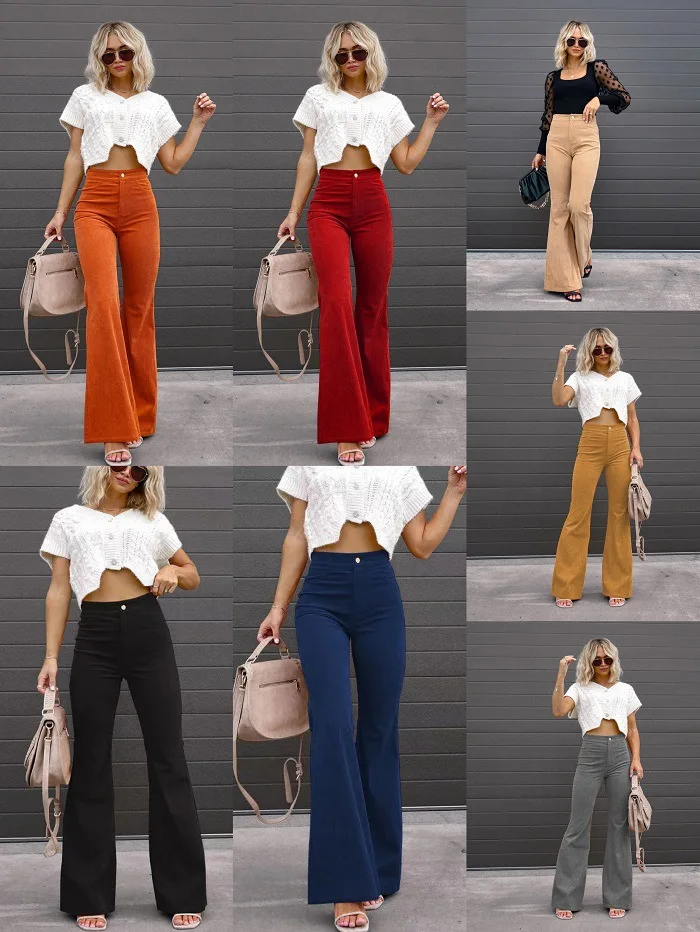 Women's Pants 2023 Summer Solid Medium Waist Slim Fit Micro Flare Pants