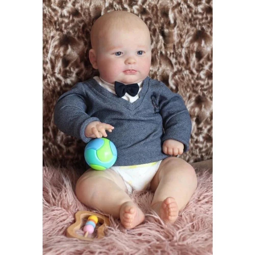 

60CM Joseph Reborn Fat Baby Boy Awake Cute Doll Top Quilit Handmade Doll with 3D Appearance Visible Vein Collection Art Doll