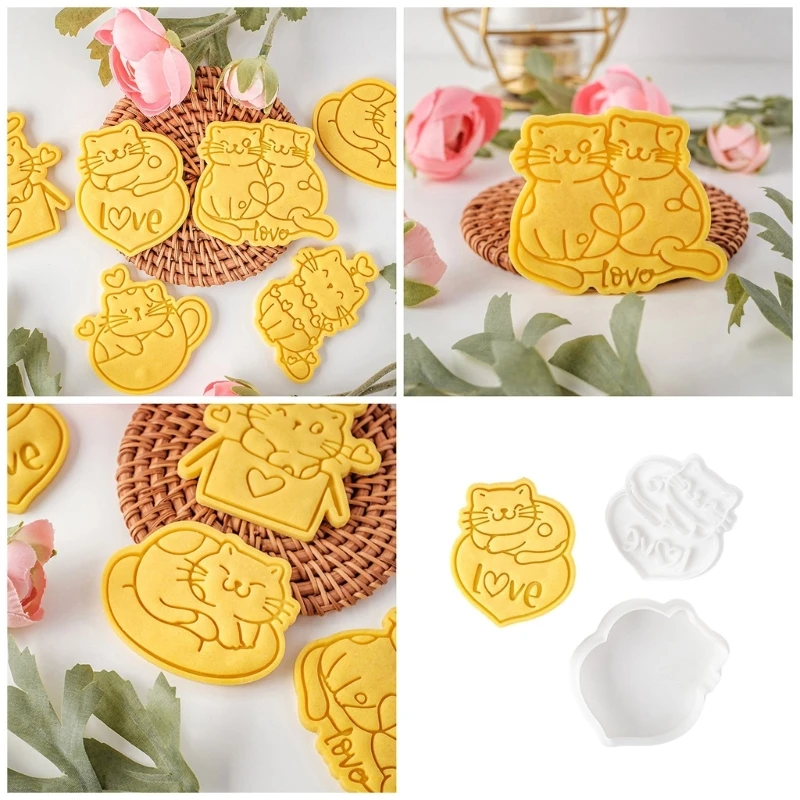 

Plastic Biscuit Mold Cat Shaped Cookie Embossing Moulds Valentine's Day Cookie Cutters Baking Gadget Baking Drop Shipping