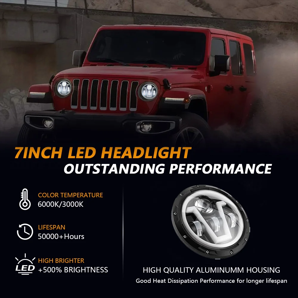 Newest Pair 7 Round LED Headlights Hi Low Beam For Jeep Wrangler JK TJ LJ Black Newest Pair 7 Round LED Headlights Hi Low Beam For Jeep Wrangler JK TJ LJ Black