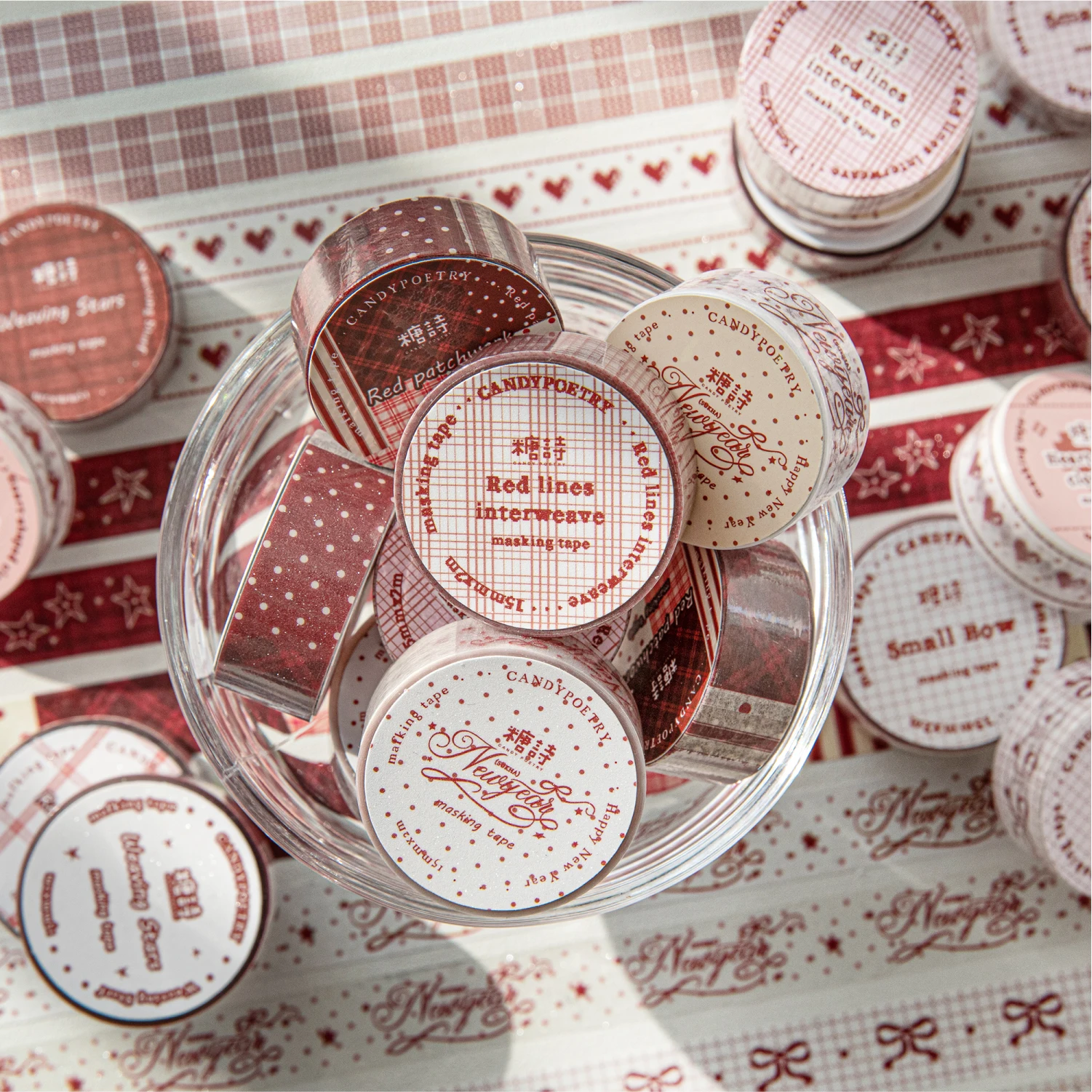 Crimson Prelude PET Glitter Sand Journal Decor Tape - Creative Stationery Collection