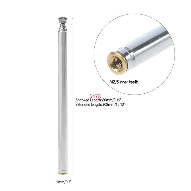 547E Stainless Steel 5 Section Telescoping Aerial Antenna Radio Universal HDTV Radio Telescopic Aerial Antenna Adapter