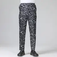 Unisex Chef Pants Loose Elastic Waist Trousers Pockets Stretchy Service Cook Restaurant Uniform Waiter Secure Trousers 1