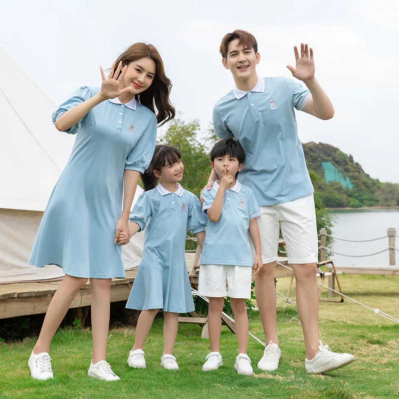 

Matching Family Outfits Summer Mum Daughter Casual Dress Dad Son Matching Cotton T-shirt& Shorts Holiday Couple Outfit Seaside