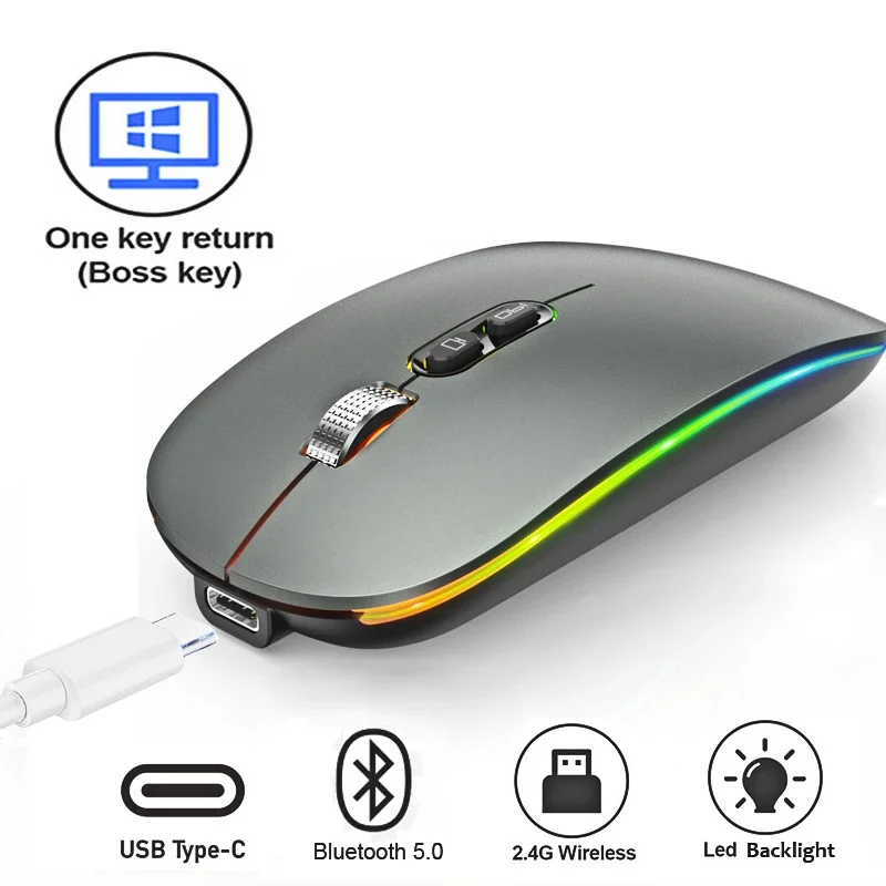 Dual Mode Bluetooth 2.4g Mouse sem Fio One-click Desktop Função Tipo-c Recarregável Silent Backlight Mice para pc Portátil Novo
