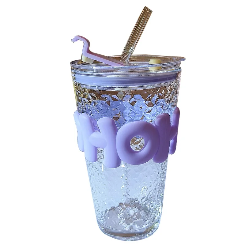 Hammer Double Drink Straw Cup High Beauty Coffee Cup Scald Proof Glass Cold Drink Juice Cup Milk Cup Covered Cup
