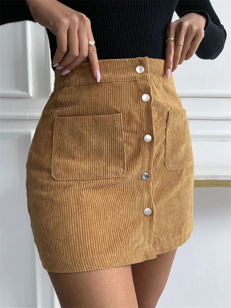

Tossy Women's A-Line Corduroy Skirt Button Up Flare Skater Cord High Waist Short Skirt Official Ladies Black Skirt With Pockets