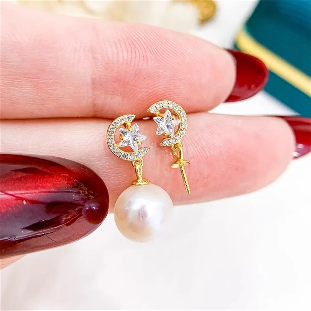

DIY Pearl Accessories S925 Sterling Silver Stud Earrings Gold Silver Earrings Fit 7-11mm Round Oval E253