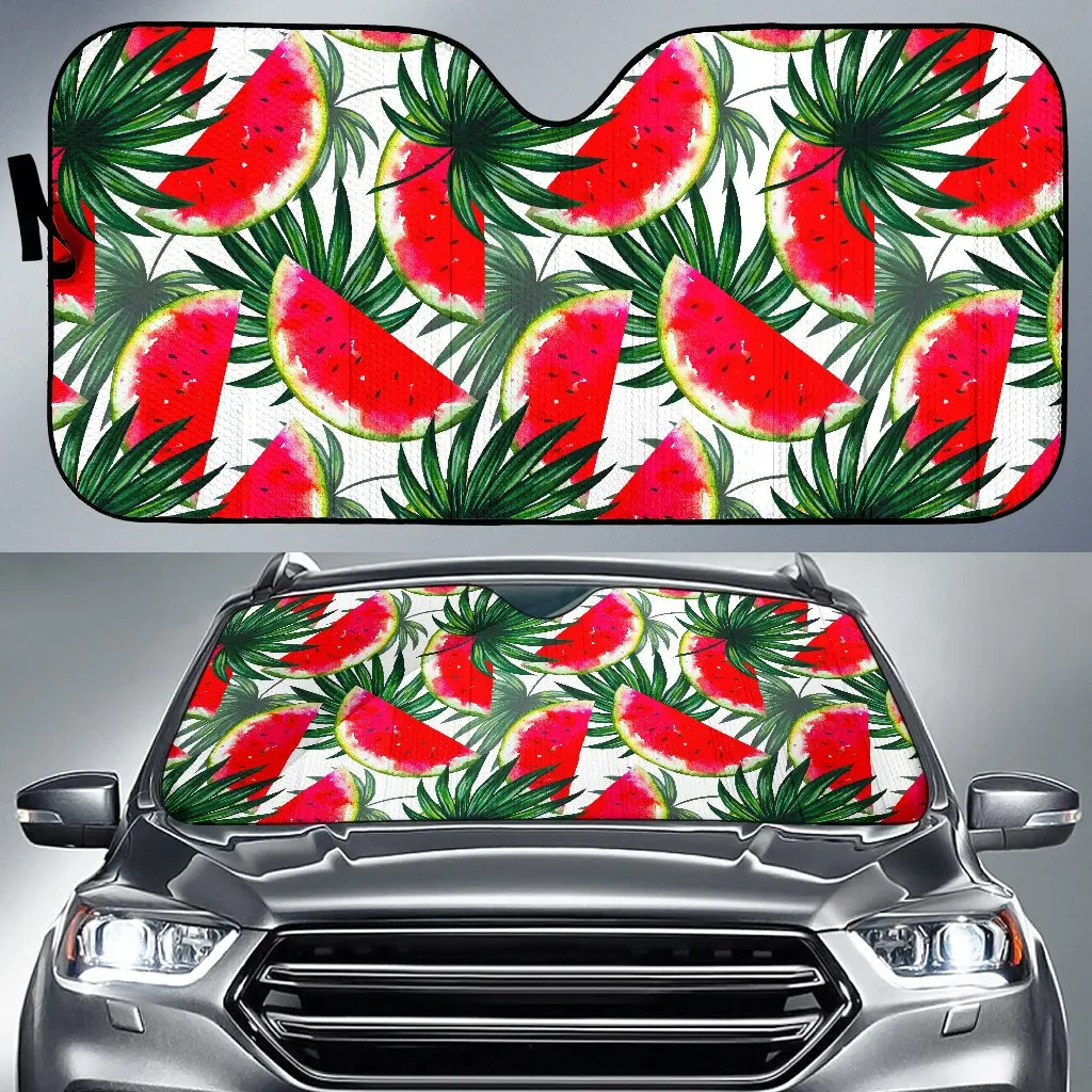 

White Palm Leaf Watermelon Pattern Print Car Sun Shade