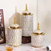 Ceramic Checkmate Jar Porcelain Jar of Ginger Flower Vase Gold Geometric Storage Tank Flower Arranging Craft Home Decoration 4