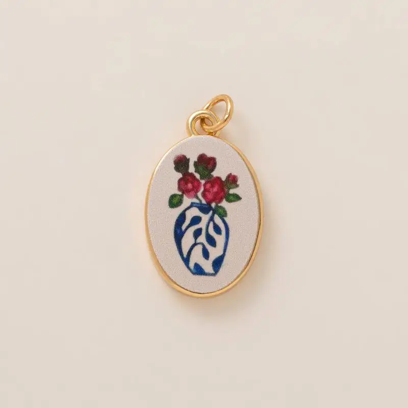 Elegant Color-Blocked Butterfly Love Flower Pendant with Gold-Plated Finish