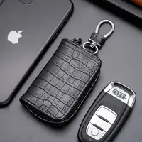 Fashion Leather Car Key Bag Keychain Crocodile Pattern Zipper Men Key Holder Housekeeper Cow Split Key Organizer Pouch Wallets 1