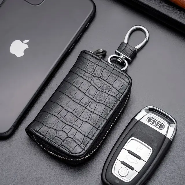 Fashion Leather Car Key Bag Keychain Crocodile Pattern Zipper Men Key Holder Housekeeper Cow Split Key Organizer Pouch Wallets 6