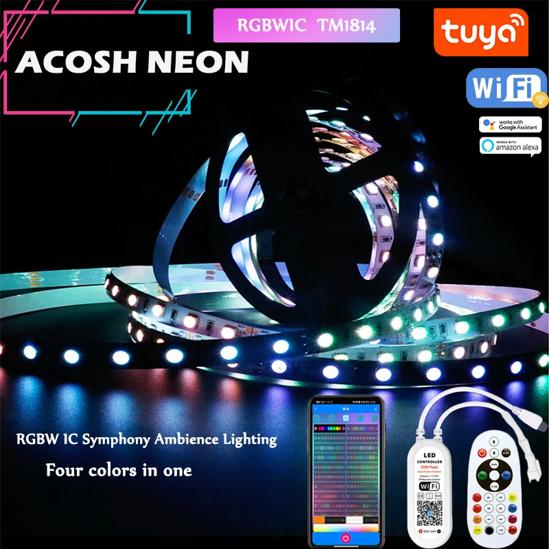 DC 12V RGBWIC SMD5050 Tuya 5M 10M Led Strip Light RGB+White LED Tape  60leds/M Music Sync LED Lights for Bedroom,Party,Kitchen,TV - AliExpress