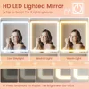 Makeup Vanity Desk with Sliding LED Lighted Mirror, 47.2"W Large Vanity Desk with Drawers, Shelves and Side Storage, 2