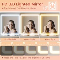 Makeup Vanity Desk with Sliding LED Lighted Mirror, 47.2"W Large Vanity Desk with Drawers, Shelves and Side Storage, 2