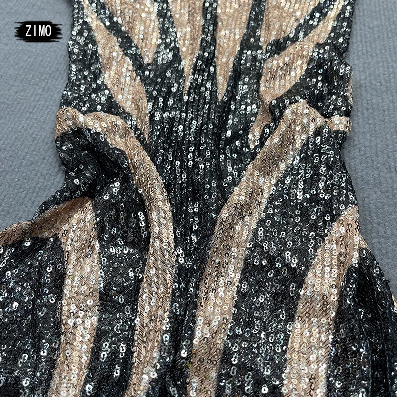 Women Sequins Jumpsuit and Gloves Sexy Stage Dance Costume Birthday Party Bar Club Singer Queen Performance Outfits