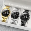 3pcs/set Men's Business Style Quartz Watch Set Fashion Casual Round Dial Calendar Watch (Box not included) Gift for men 1