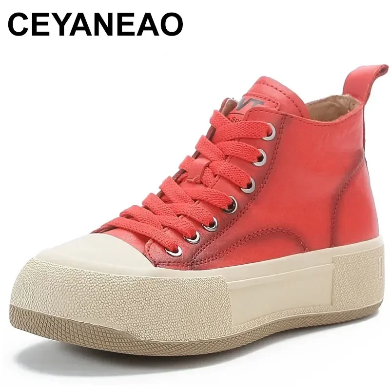 

Shoes Women Sneakers Genuine Leather Lace-Up Summer Sandals Mixed Colors Handmade Concise Platform Sneakers