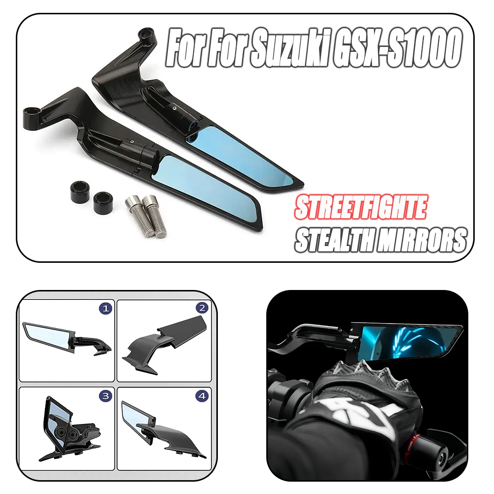 

For Suzuki GSX-S1000 GSXS1000 20212022 2023 Accessories Stealth Mirrors Sports Winglets Kit Adjustable Mirrors Wing Mirrors