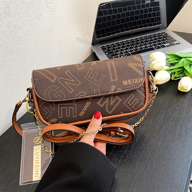 Niche Women'S Bags 2023 New Fashion Printed Chain Crossbody Bag Multi-Shoulder Strap Shoulder Leather Handbag Small Square Bag