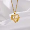 Colliers avec initiales de cœur et de fleur en Zircon pour femmes, en acier inoxydable, pour amoureux du cœur, couleur or, chaîne avec lettres, bijoux