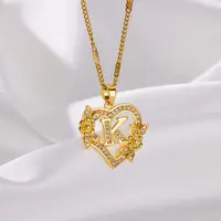Zircon Flower Heart Initials Necklaces For Women Stainless Steel Heart Lover Gold Color Letter Chain Collar Necklace Jewelry - Image 2