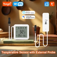 Tuya WiFi Temperature and Humidity Sensor with External Probe LCD Thermometer work with Alexa Google Assistant for Refrigerator