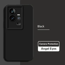 Luxury Dual Layer Soft Silicone Phone Case with Solid Lens Protection and Angel Eyes Design for IQOO 11S (Classic Black)