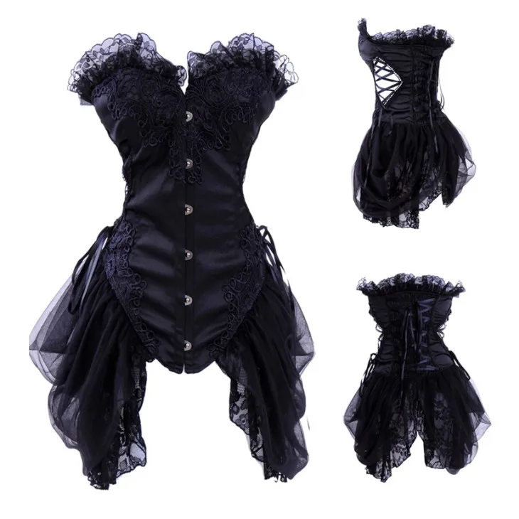 Corsé Delgado Con Cordones Para Mujer - Estilo Gótico, Ideal Para Fiestas De Halloween O Disfraces, Color Negro