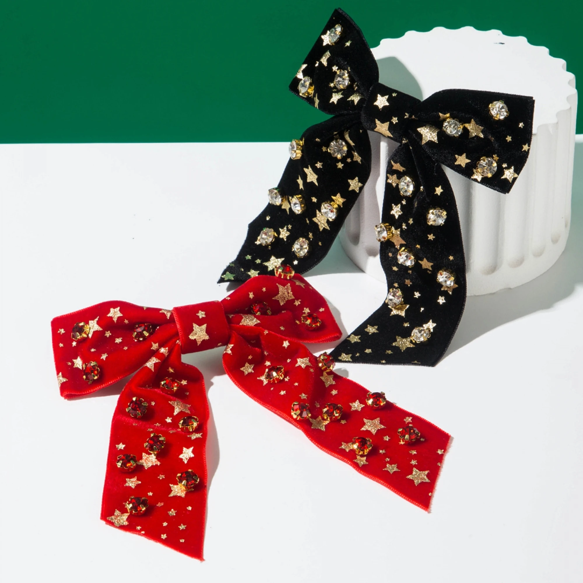 Festive Red Velvet Bow Headband with Sparkling Rhinestones for Women and Girls - Holiday Hair Accessory for Christmas Parties