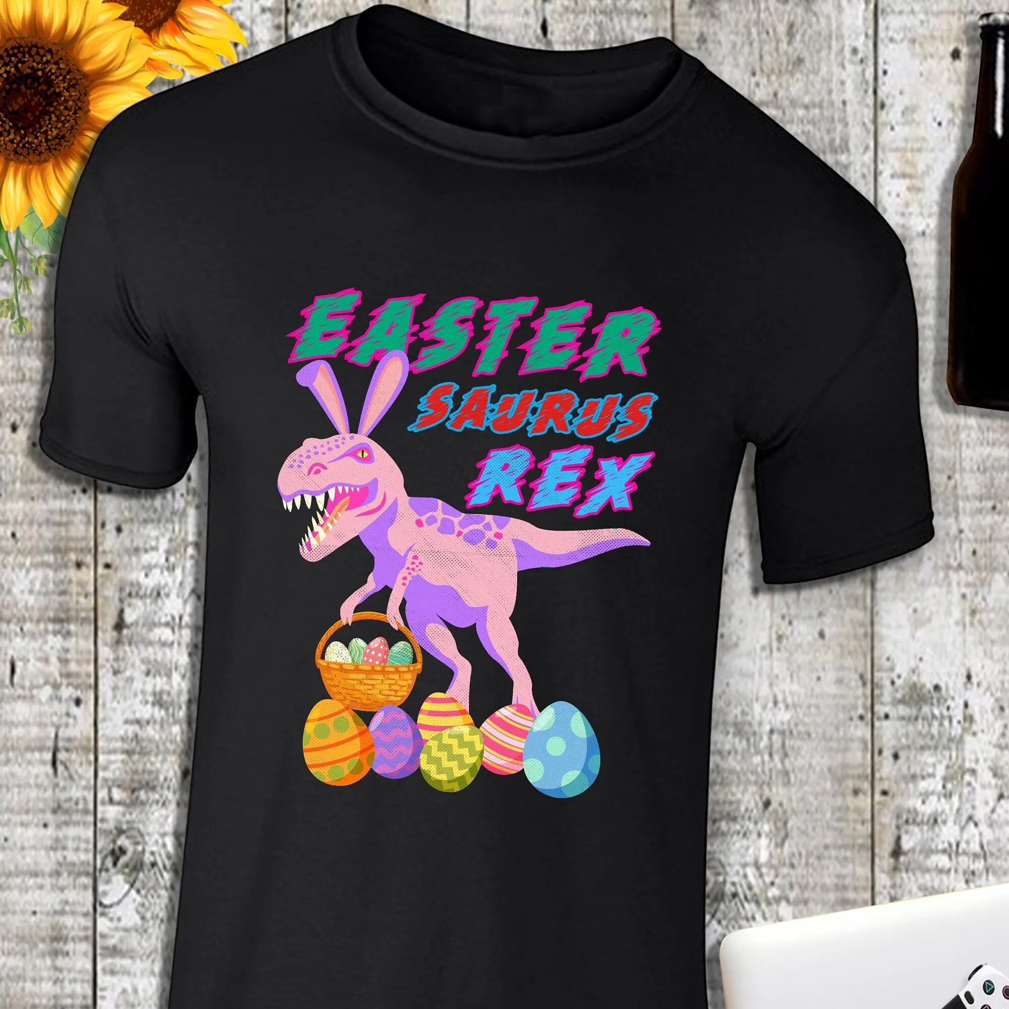 Buona Pasqua Con T-Shirt Rex Uova Dinosauro Saurus Divertente Adulti Bambini Top