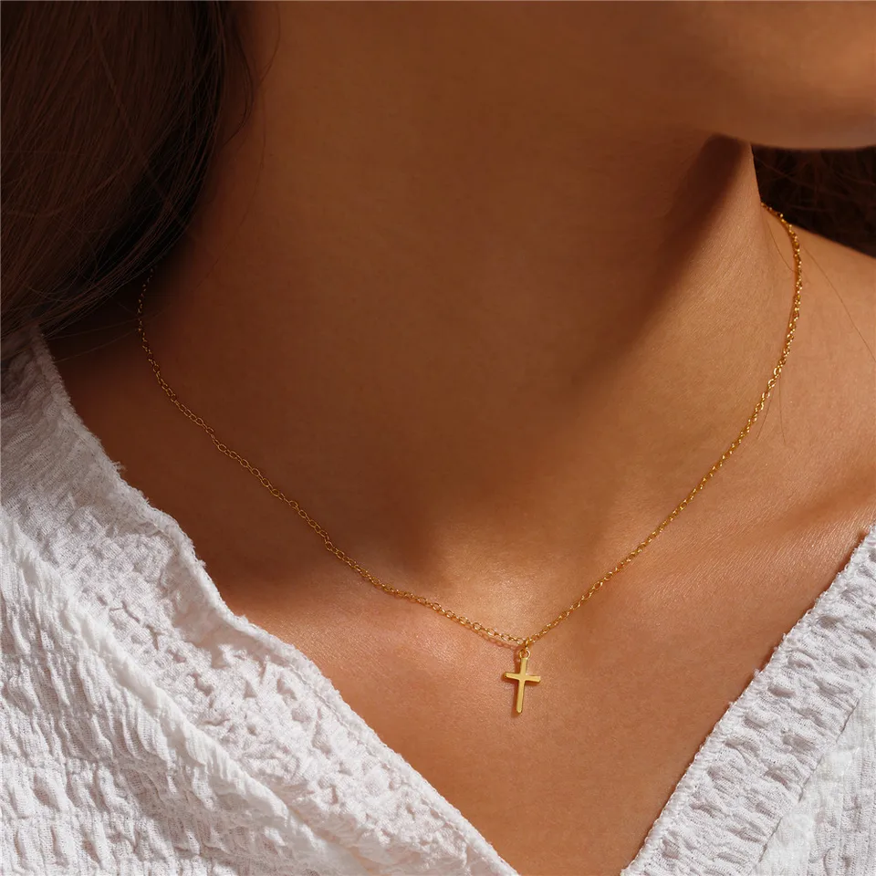 Collana Donna Uomo Con Ciondolo Croce Di Cristallo Trasparente - Catena Clavicola In Tono Argento - Gioiello Delicato - 4