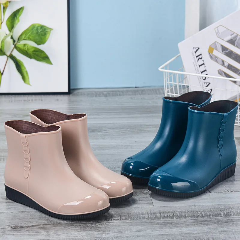 2023 Women Fashion Non-slip Rain Boots Waterproof Woman Rainboots Ankle Wellies Shoes PVC Kitchen Shoes