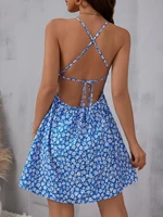 The cami dress with small flower prints a backless design and thin spaghetti straps is suitable for beach vacations and summer - Image 2