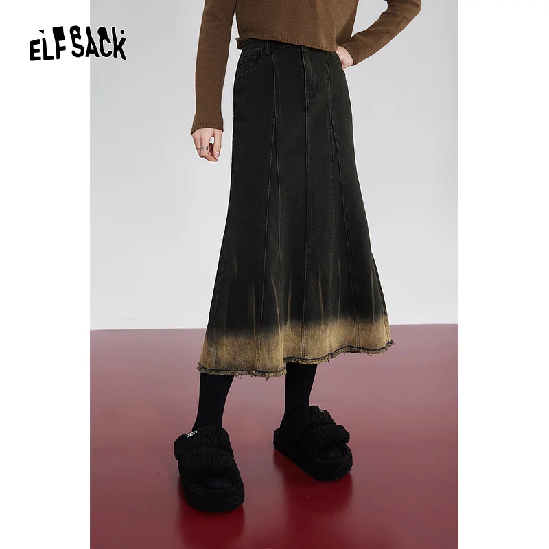 ELFSACK Gyary Y2K 2000s Mid-length Fishtail Skirt Women 2023 Winter New Designer Bottom summer nursing dresses breastfeeding maternity sleepwear mid length postpartum pregnant mother dress designer costumes for women