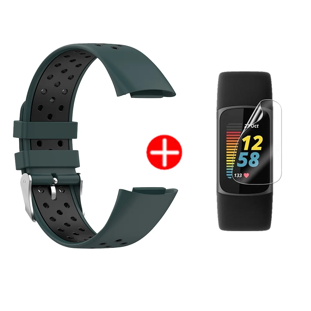 Silicone Watch Strap For Fitbit Charge 5 correa Smartwatch Colorful Wristband Bracelet Band+Screen Protector soft film Cover 
