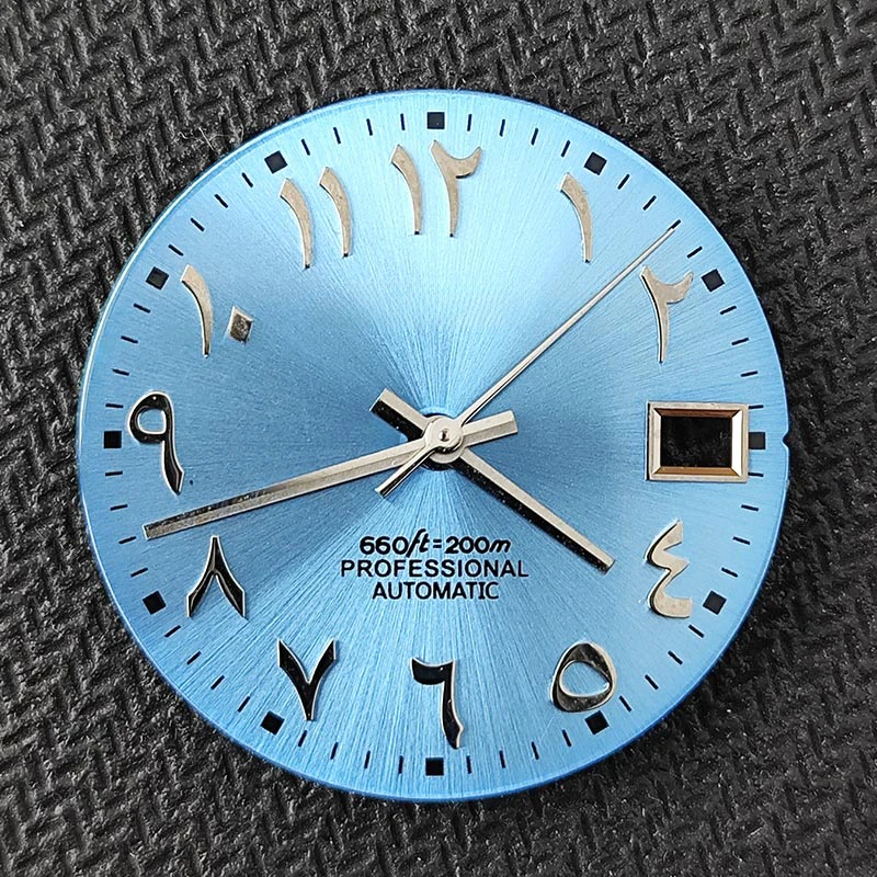 NH35's new S dial watch accessory 28.5mm literally with hands, Arabic silver studs, sunray luster